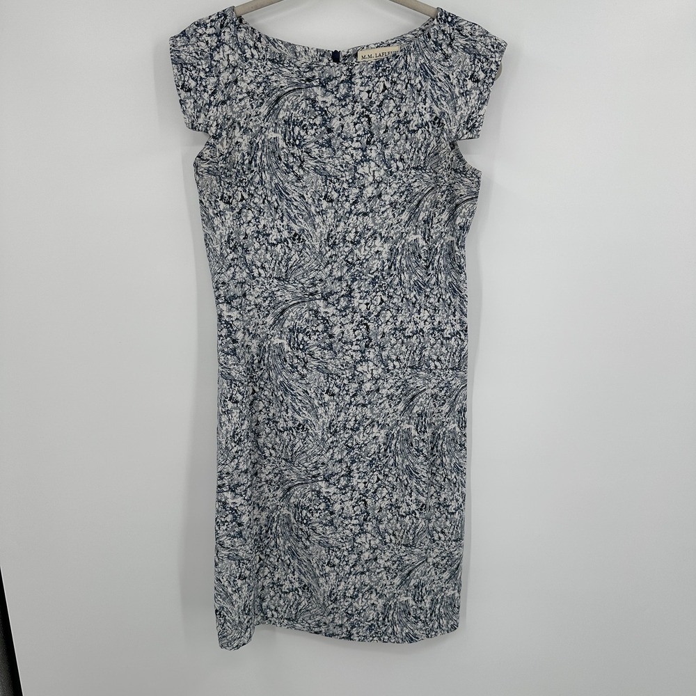 M.M. Lafleur Dress Womens 6 Blue White Abstract Sheath Cap Sleeve NYC Workwear